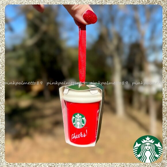 🎄☕ NIB/NWT 2025 Starbucks Ceramic "Cheers" Red Cup Christmas Tree Ornament - Picture 2 of 3